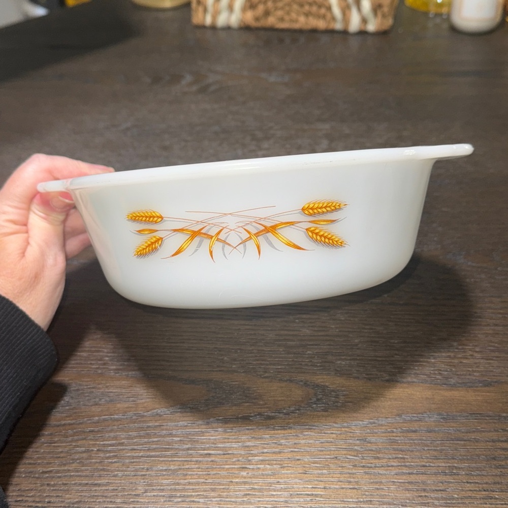 Fire-King Ovenware Casserole Dish 1 1/2 Quart #447 Wheat Milk Glass